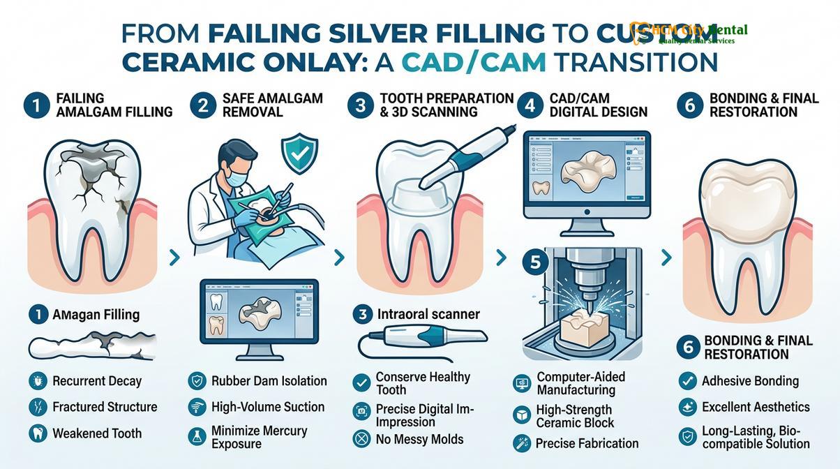 Summary diagram of replace failing fillings with onlay