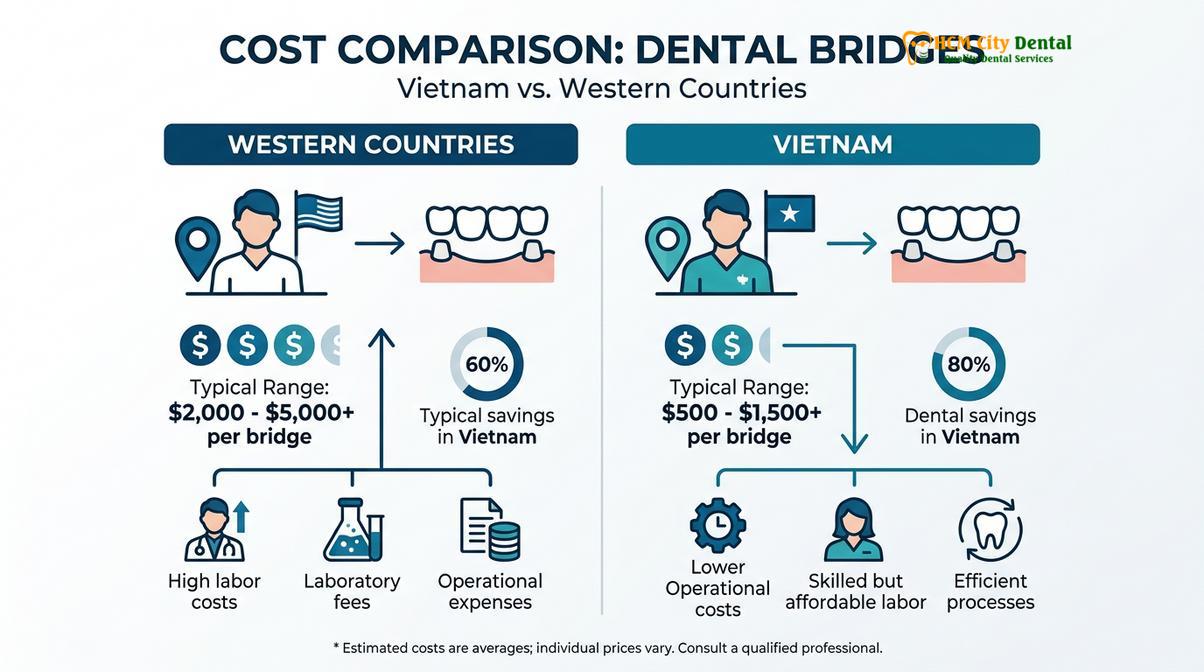 Summary diagram of dental bridge cost vietnam