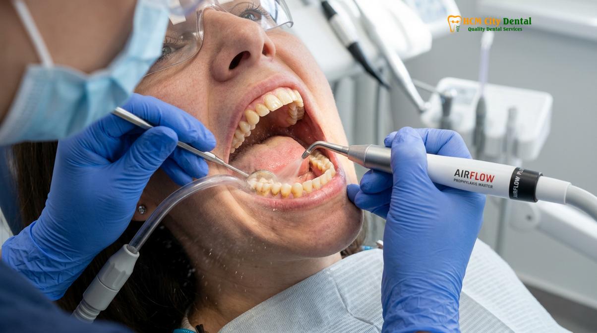 Clinical photography related to dental cleaning smokers tobacco stains