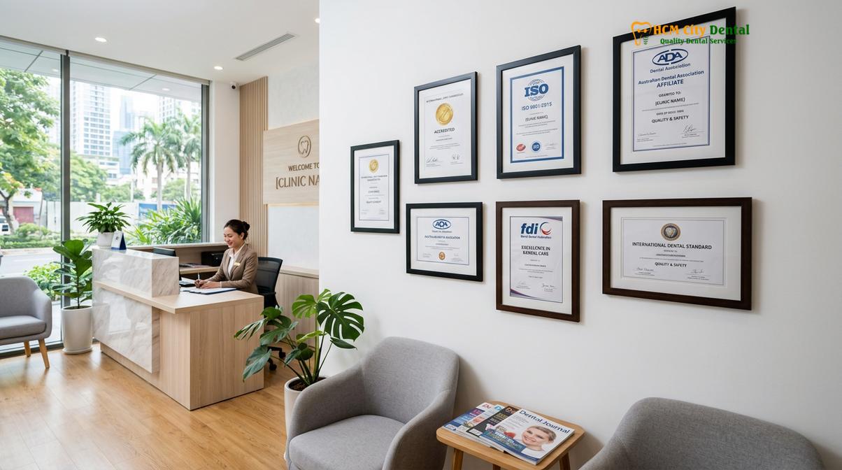Clinical illustration of dental clinic quality certifications Vietnam ISO AACI