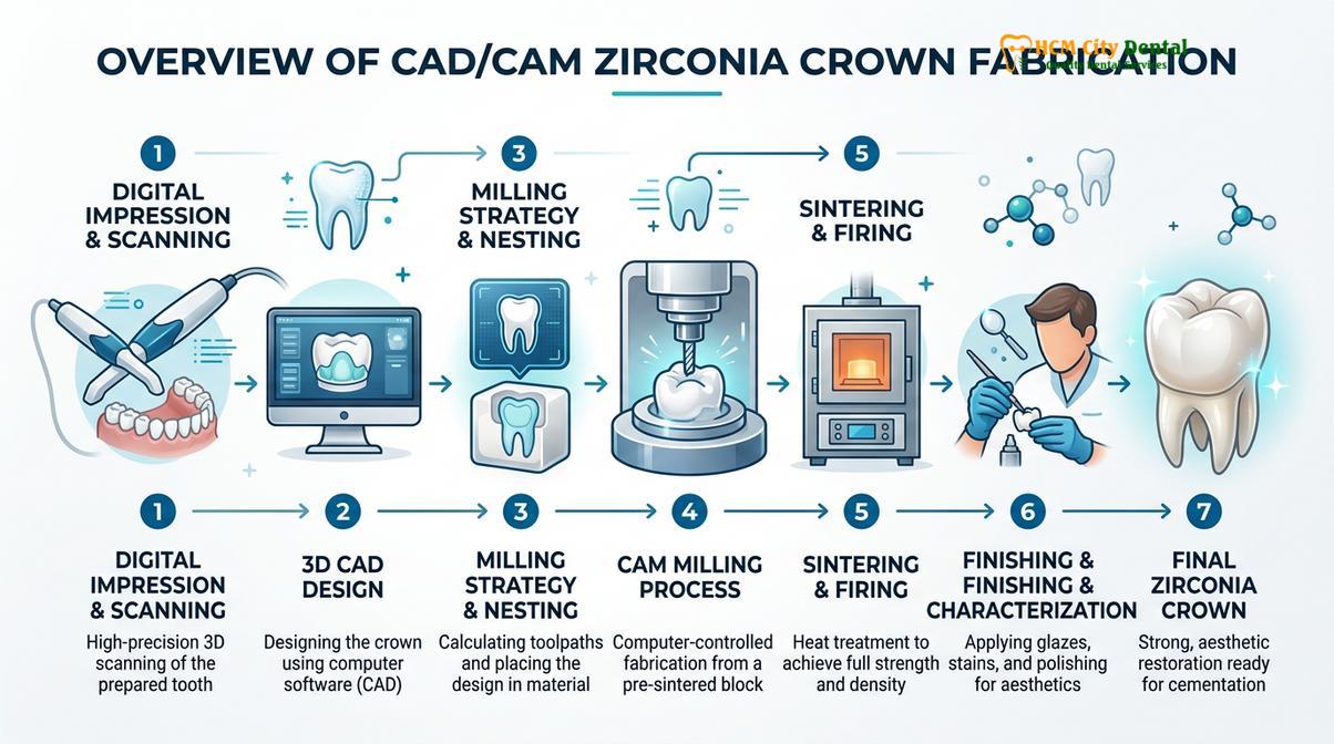 Summary diagram of dental crown procedure steps