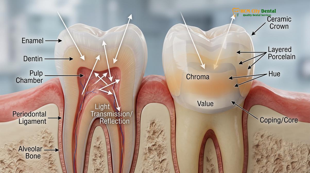 Visual description of crown shade matching natural teeth