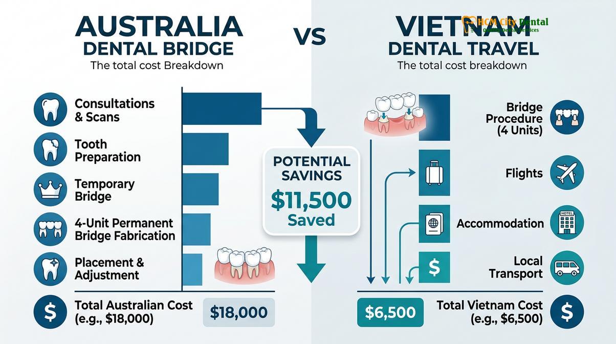Summary diagram of dental crown cost vietnam vs australia
