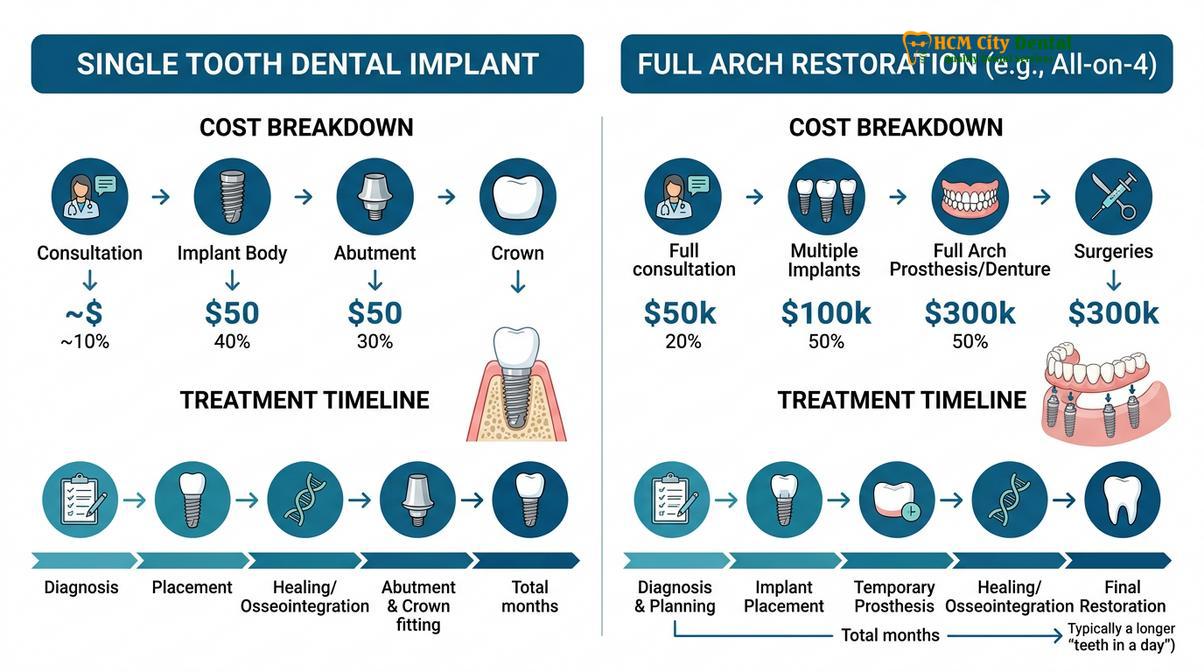 Visual illustration of dental implant cost Vietnam vs Australia