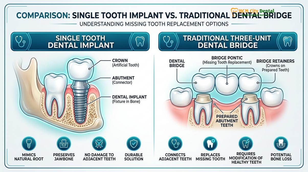 Summary diagram of single tooth dental implant