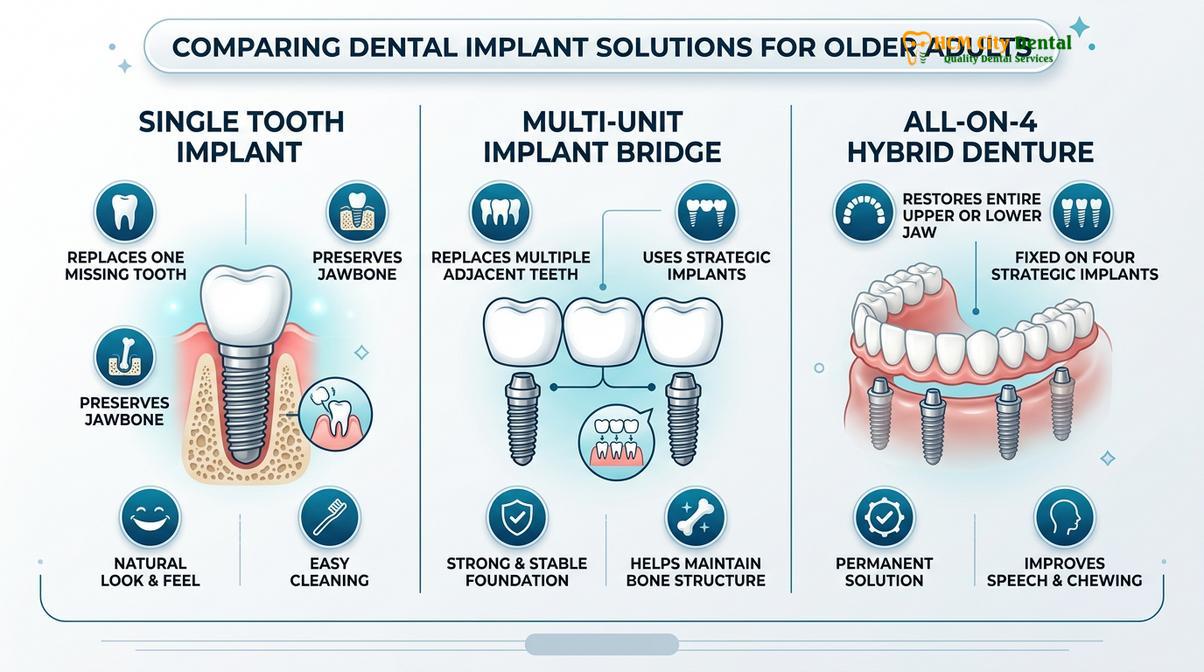 Summary diagram of dental implants for seniors