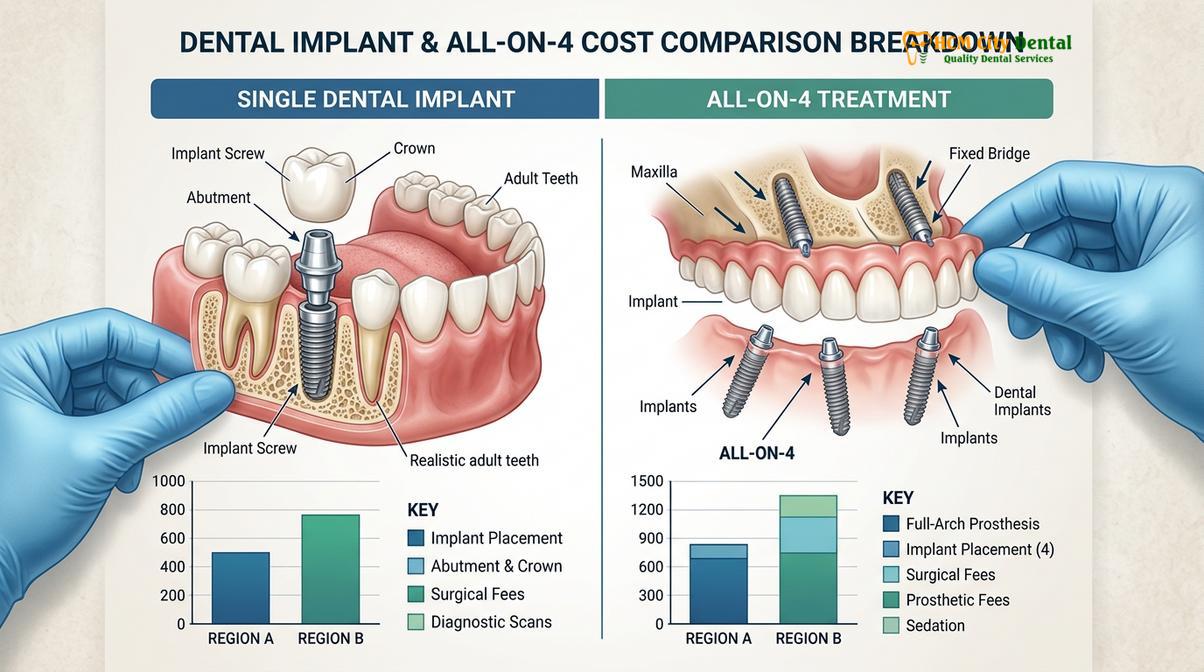 Visual illustration of dental implants vietnam vs thailand