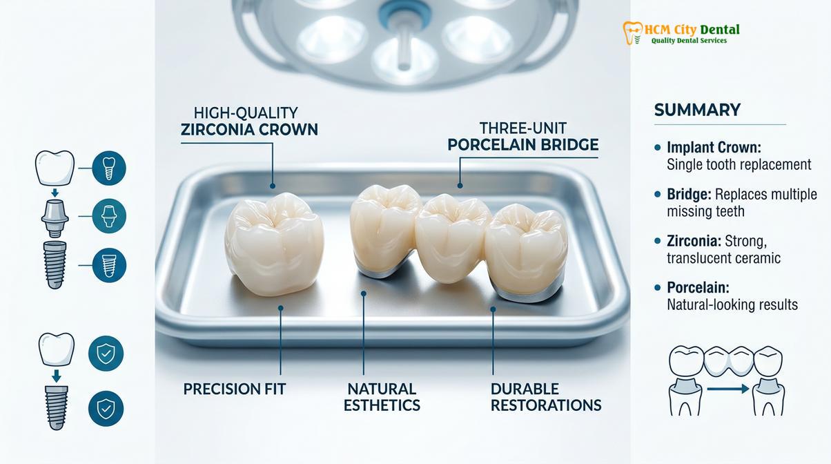 Summary diagram of dental implant vs bridge