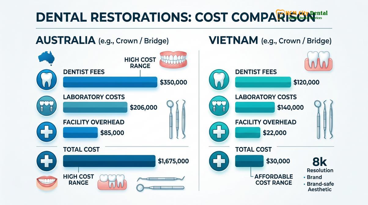 Summary diagram of dental inlay cost vietnam vs australia