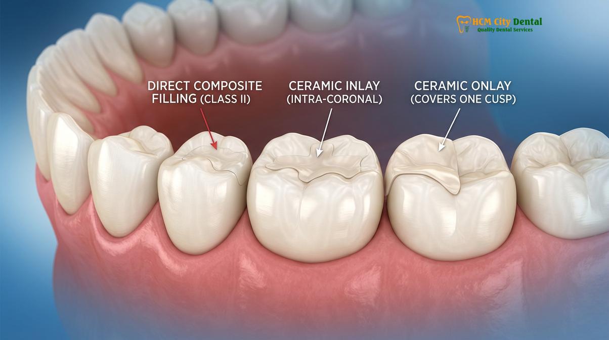 Clinical illustration of Dental Inlay Onlay Overlay vs Crown Guide