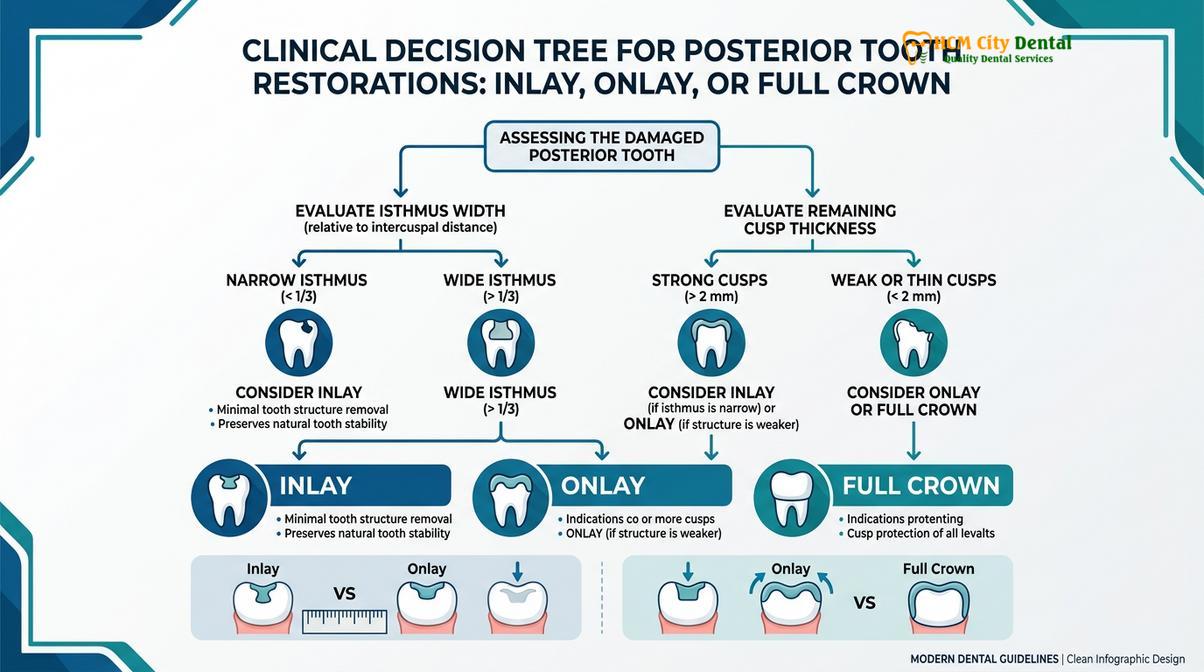 Summary diagram of Dental Inlay Onlay Overlay vs Crown Guide
