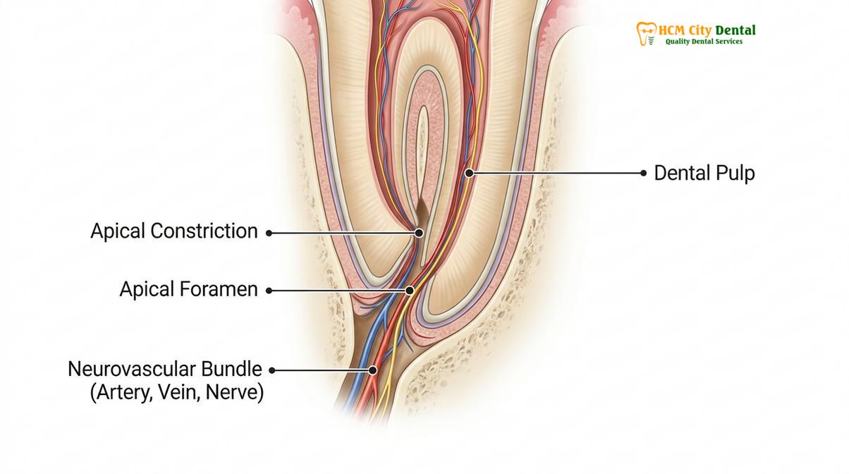 Clinical illustration of dental procedure apicoectomy
