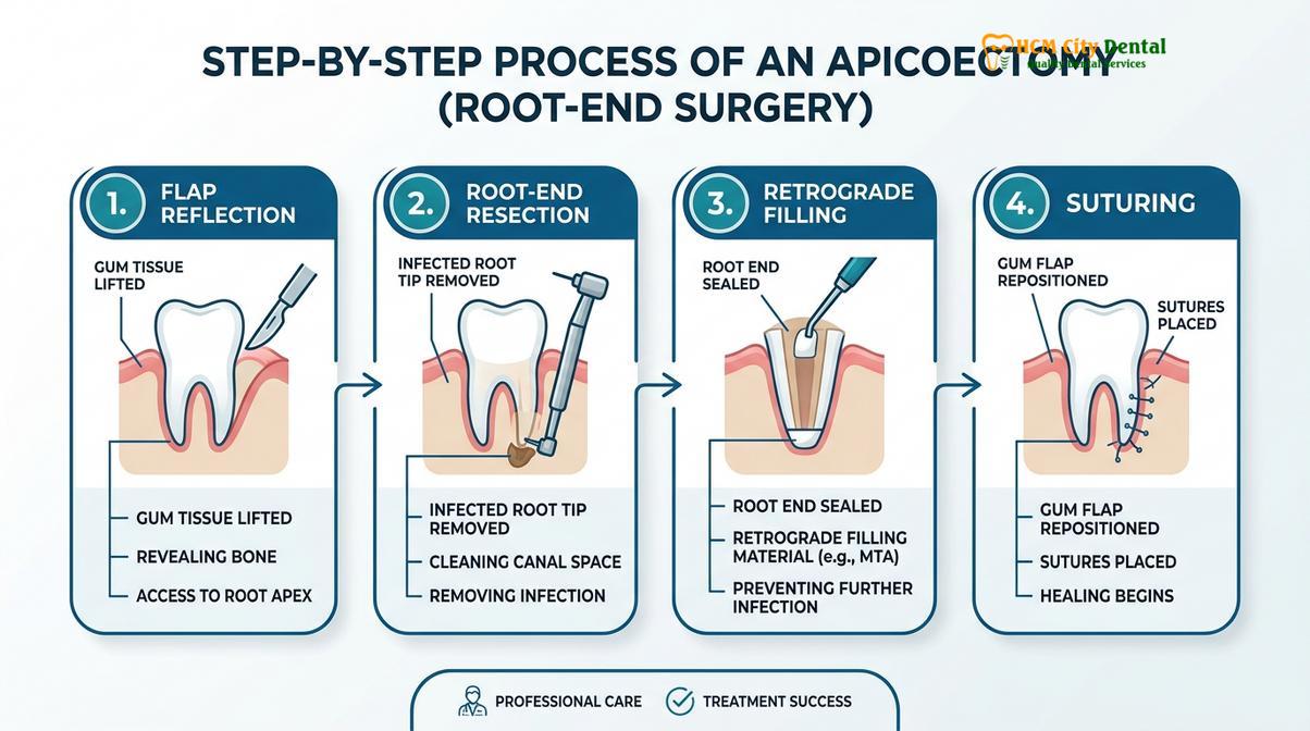 Summary diagram of dental procedure apicoectomy