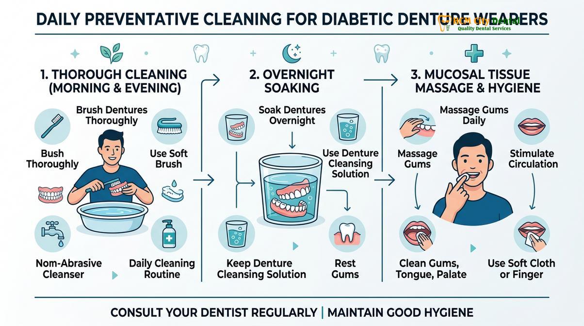 Summary diagram of Diabetic Dentures Gum Care