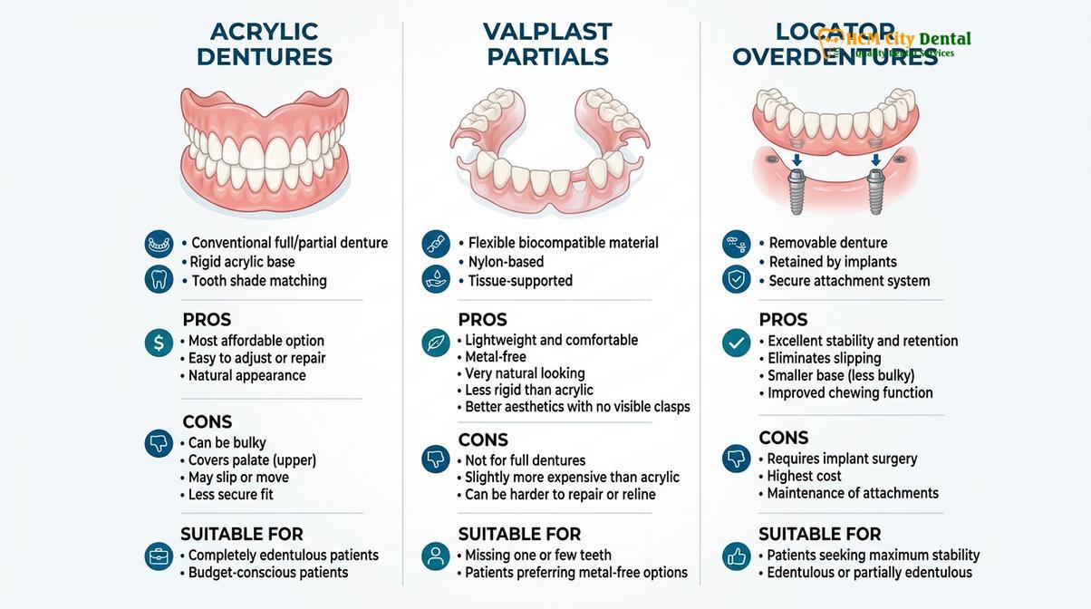 Summary diagram of Dentures vs Dental Implants
