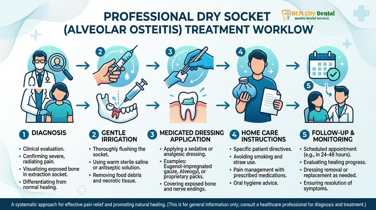 Summary diagram of dry socket symptoms treatment