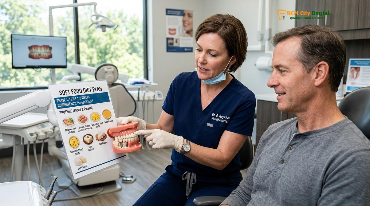 Visual description of Eating with Dentures Guide