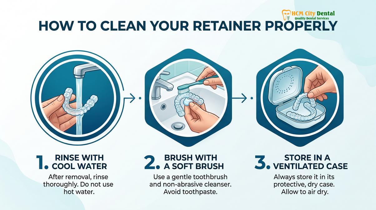 Visual illustration of English speaking dentist retainer replacement