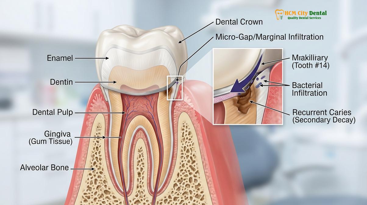 Clinical photography related to failed dental crown symptoms
