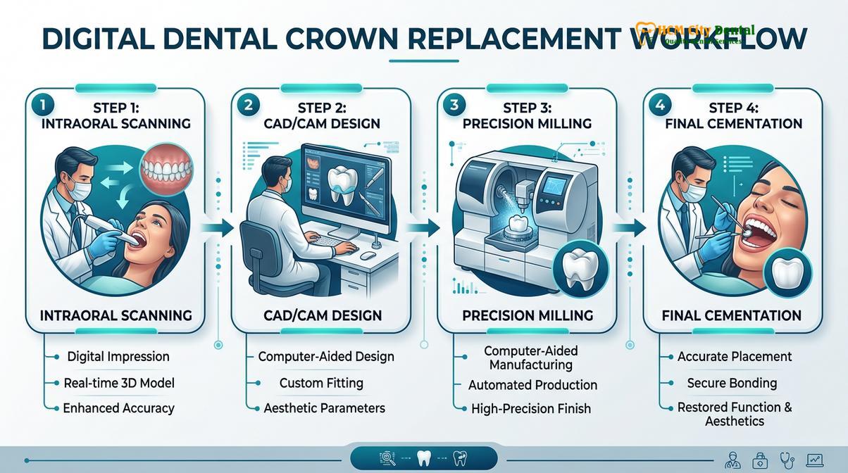 Summary diagram of failed dental crown symptoms
