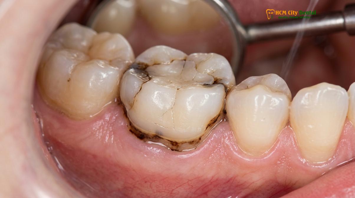 Clinical illustration of failed dental inlay symptoms