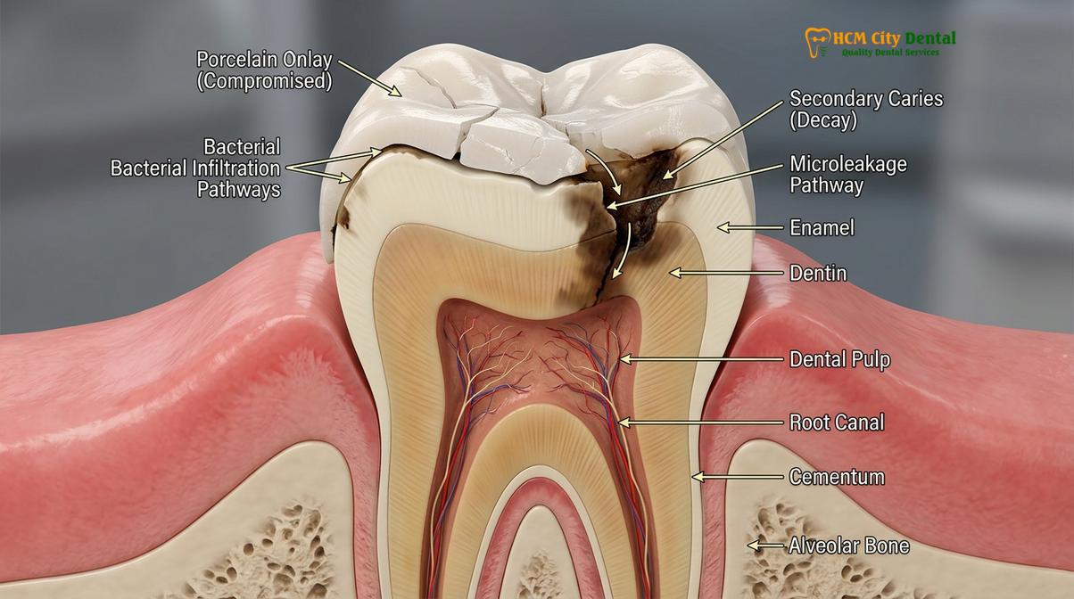 Clinical photography related to failed dental inlay symptoms