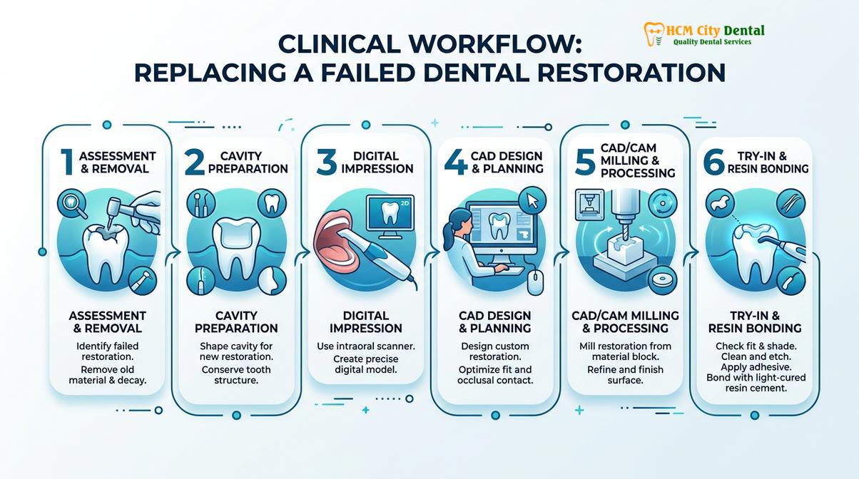 Summary diagram of failed dental inlay symptoms