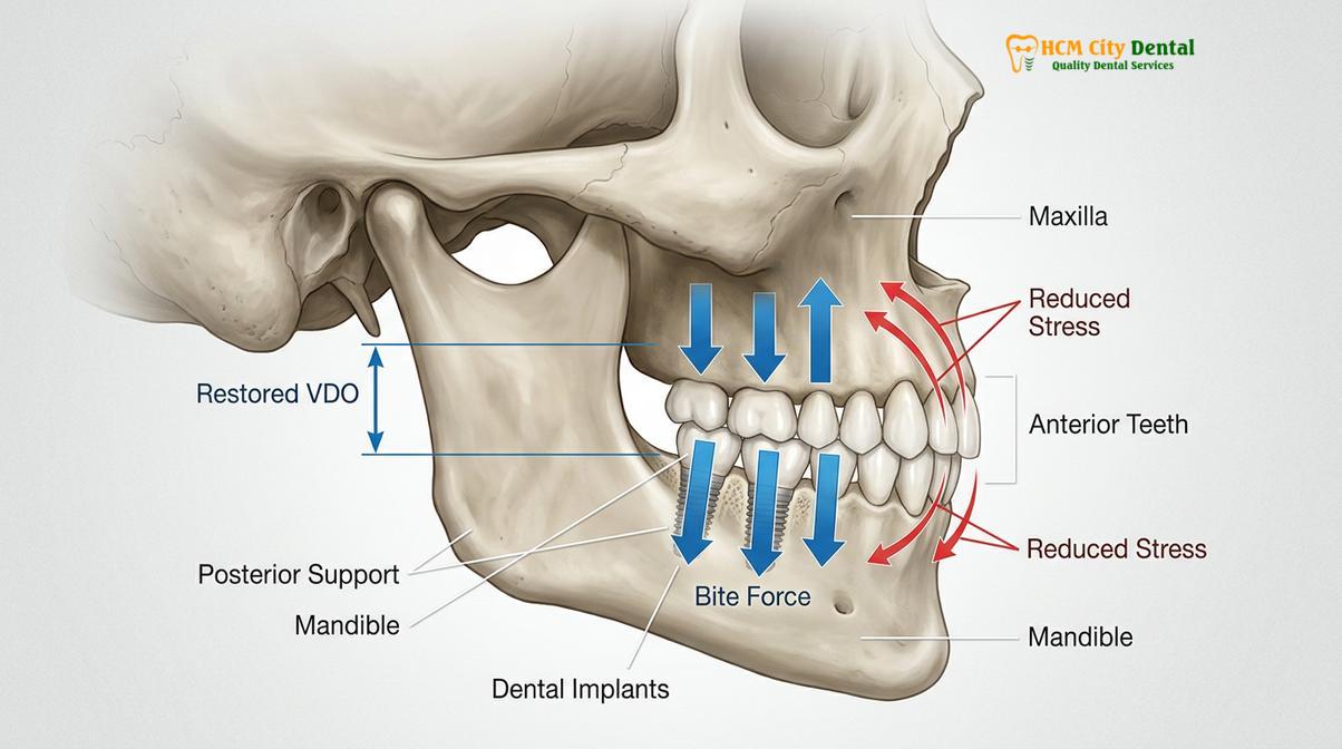 Visual description of combining implants and veneers