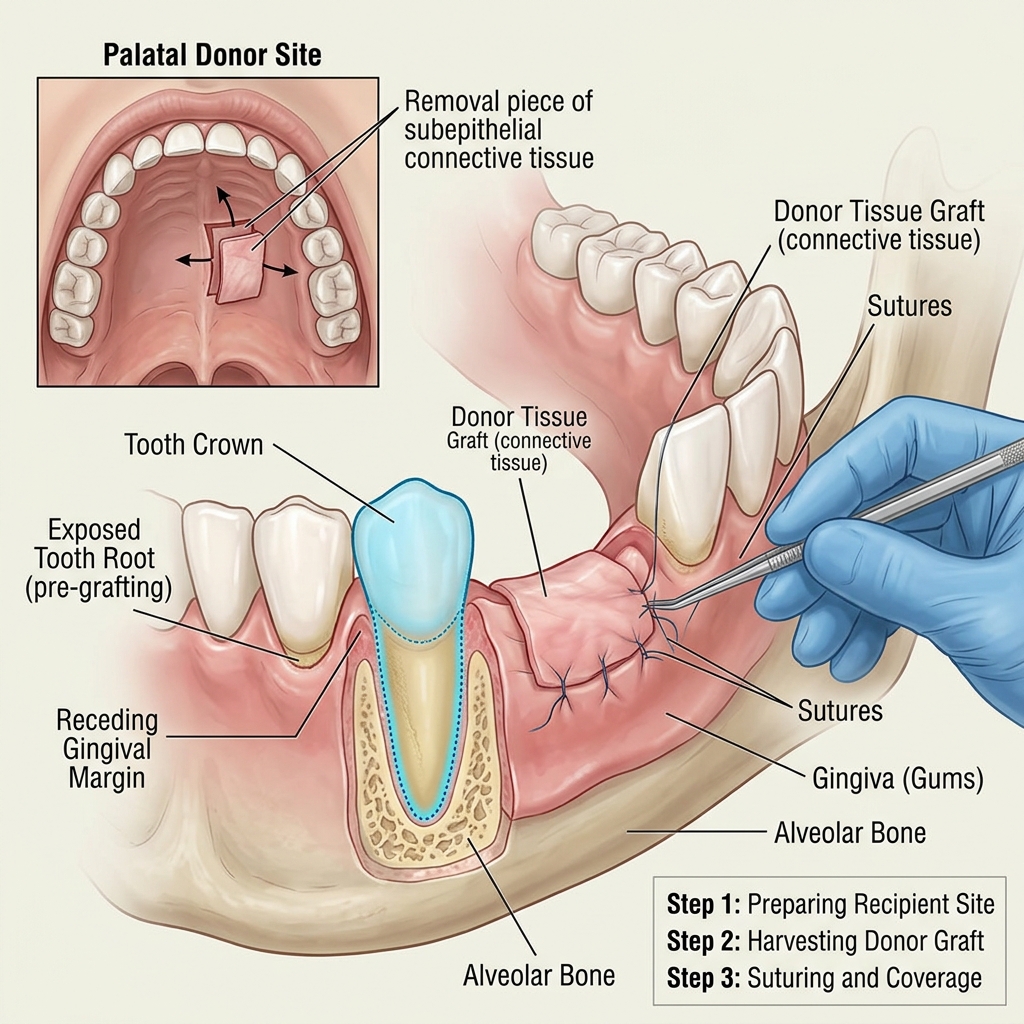 Gum grafting procedure to treat severe gum recession