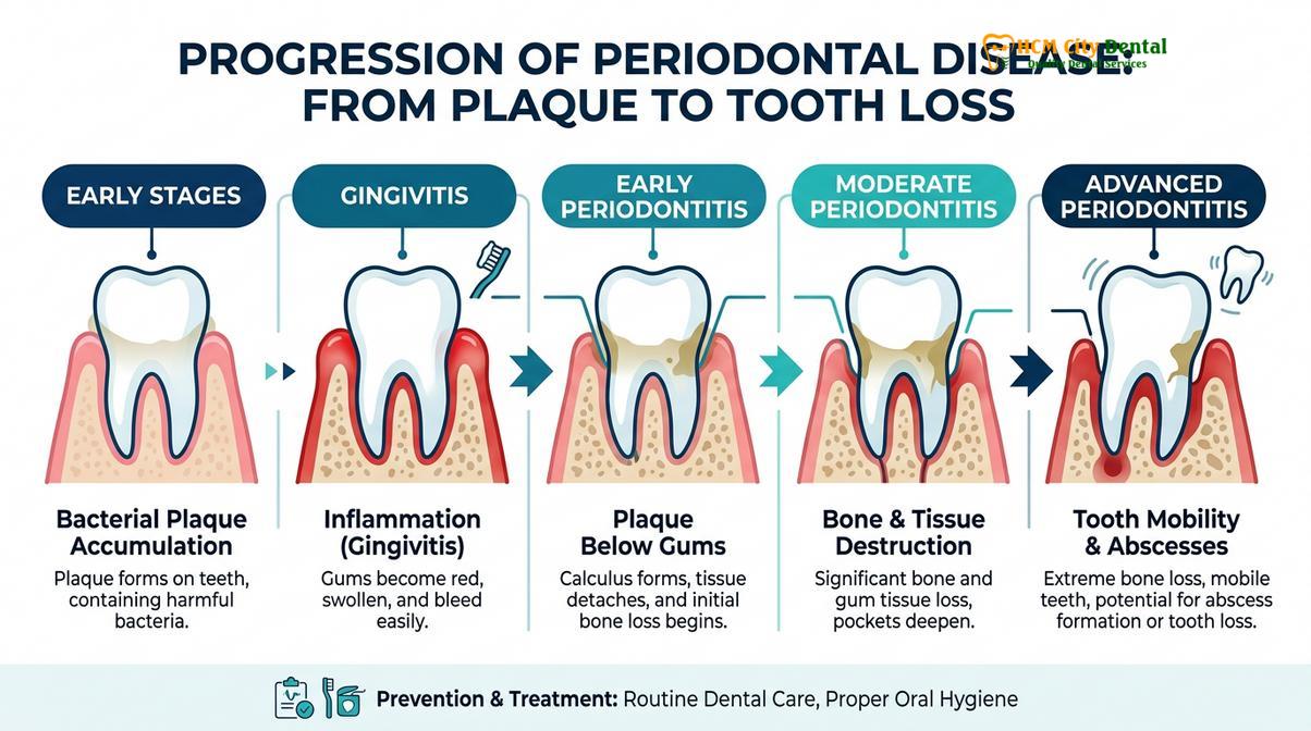 Summary diagram of gingivitis vs periodontitis