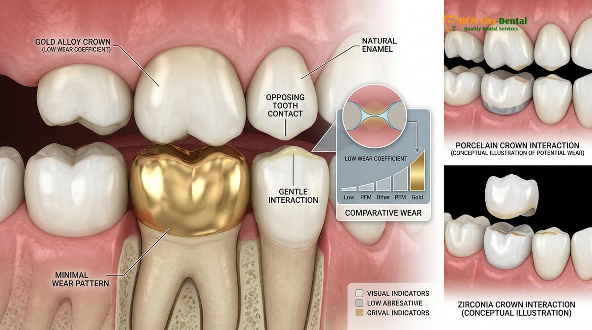 Visual illustration of gold crowns for back teeth