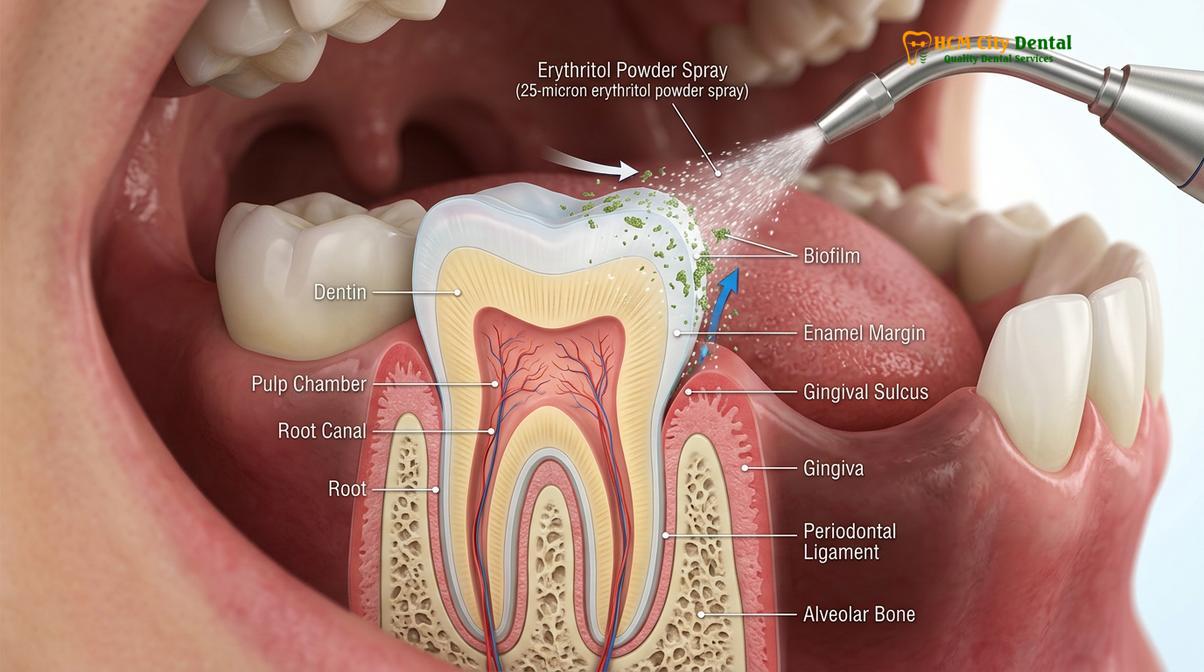 Visual illustration of guided biofilm therapy EMS