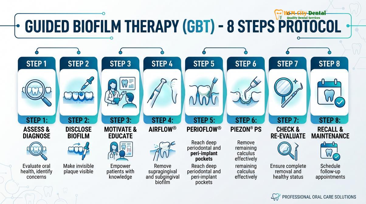 Visual illustration of guided biofilm therapy EMS