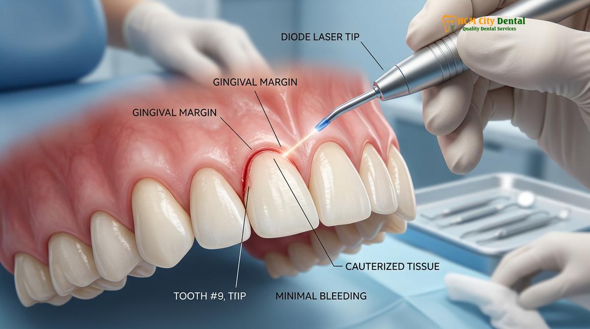 Clinical photography related to gum contouring with veneers