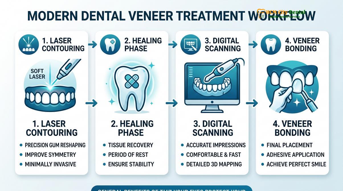 Summary diagram of gum contouring with veneers