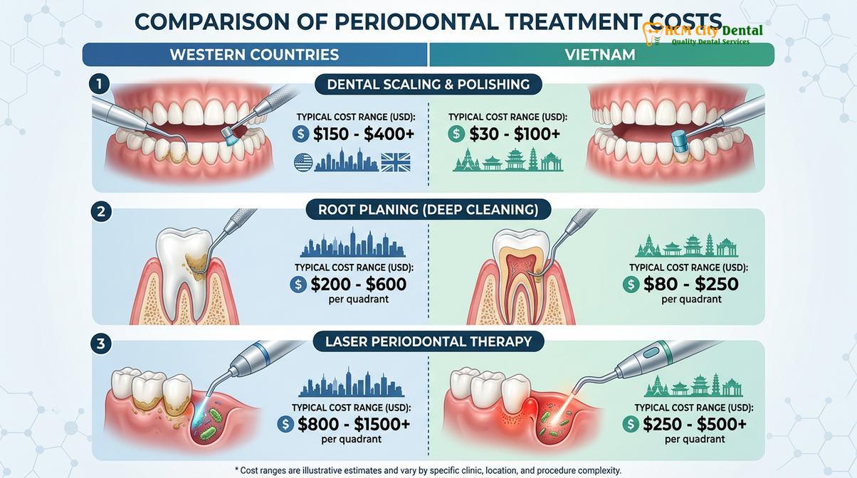 Clinical photography related to gum disease treatment cost Vietnam