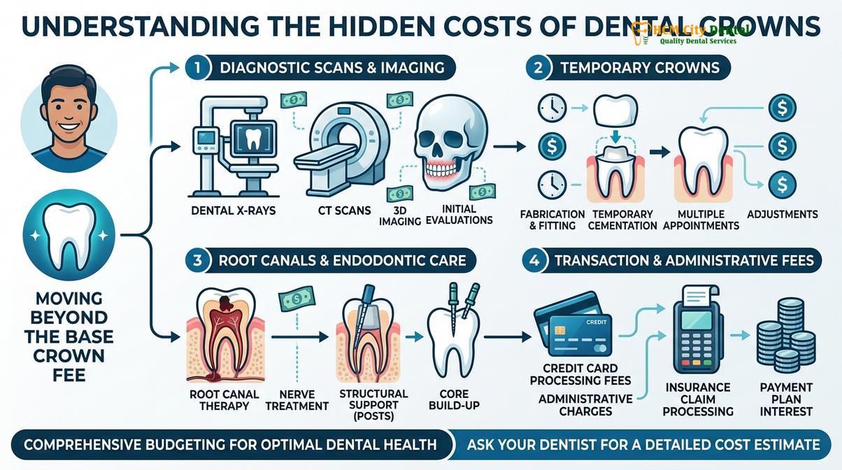 Summary diagram of hidden costs dental crowns vietnam