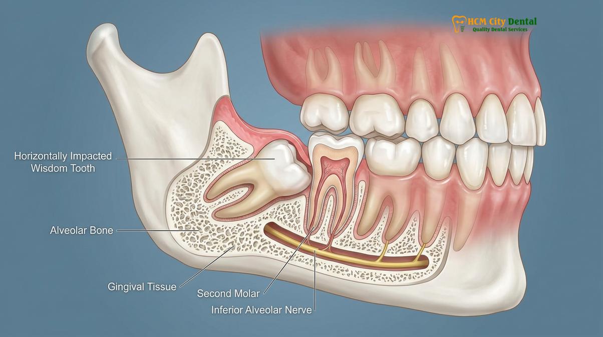 Clinical photography related to horizontal wisdom tooth