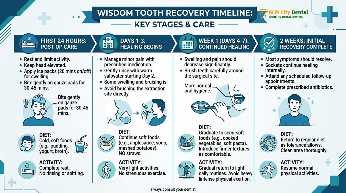 Summary diagram of recover after wisdom tooth extraction