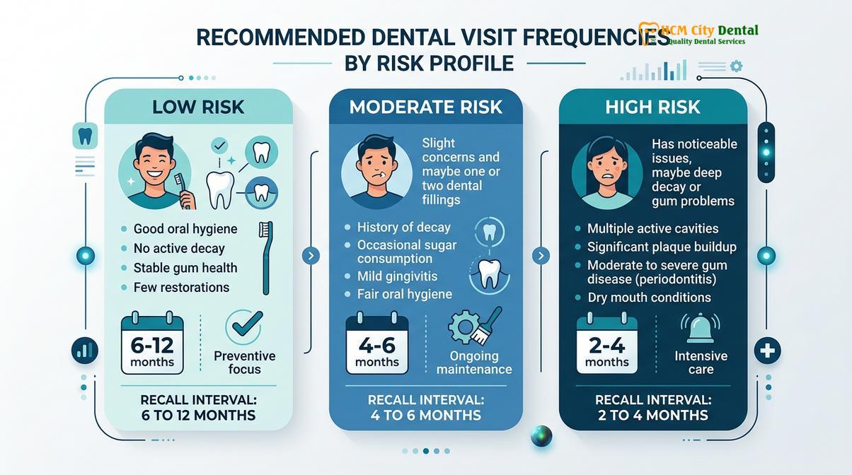 Summary diagram of how often you should go to the dentist