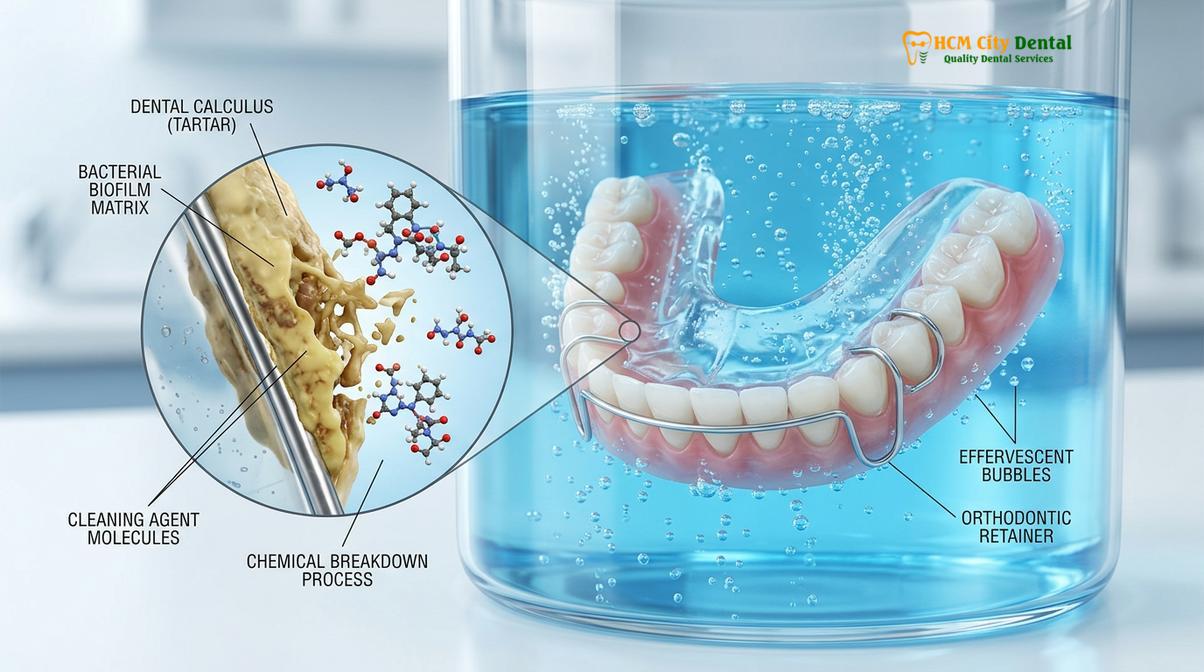 Visual illustration of how to clean Hawley retainer