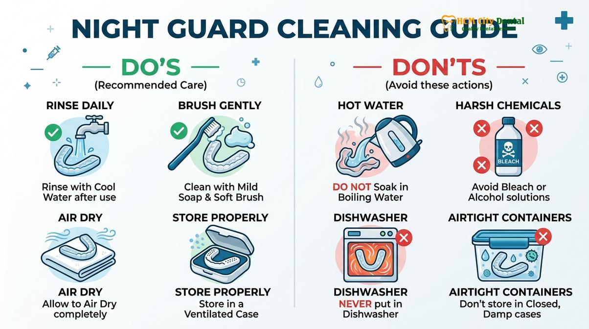 Summary diagram of how to clean night guard