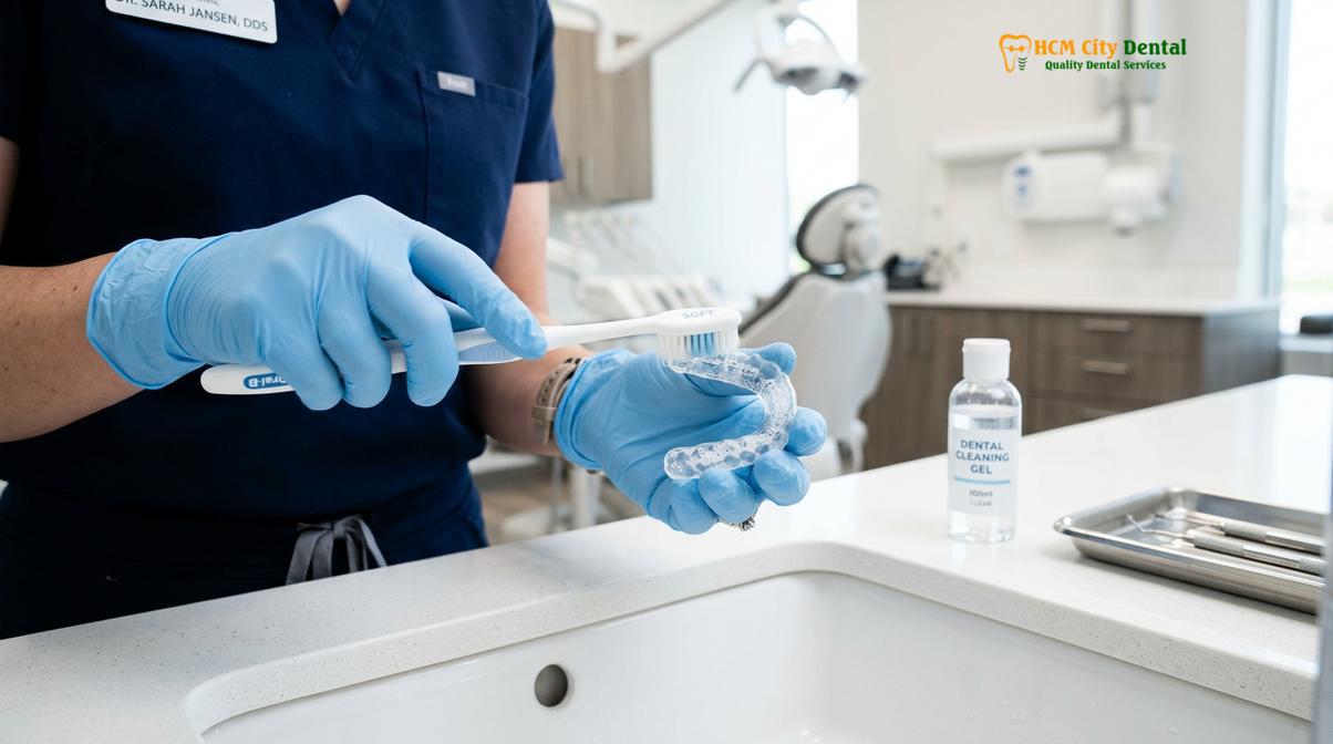 Visual illustration of how to store dental retainer safely