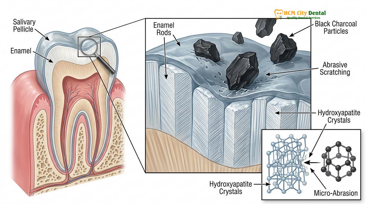 Clinical illustration of how to use teeth charcoal