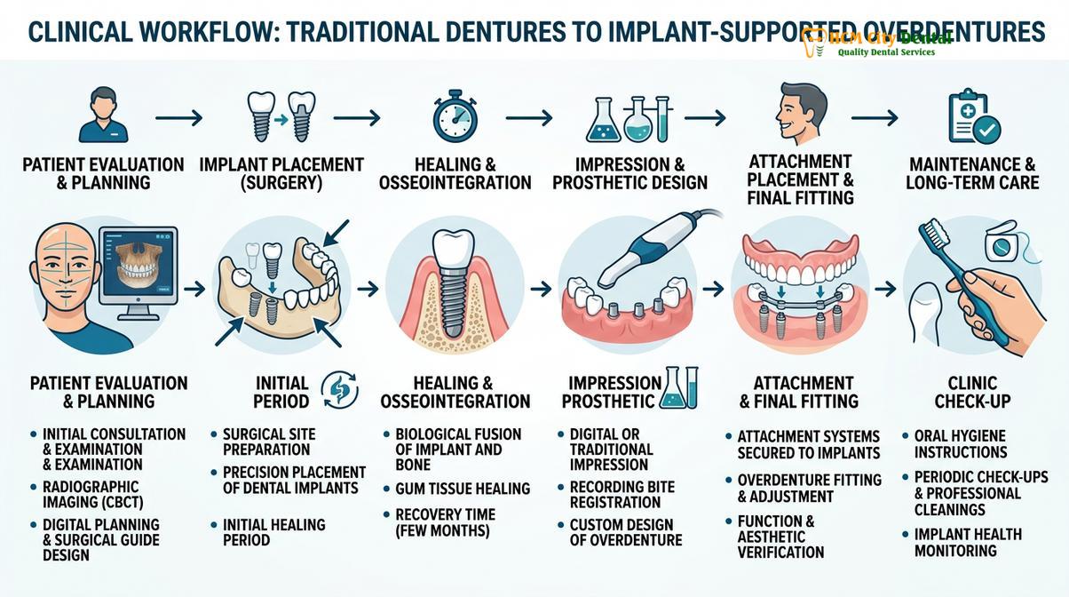 Summary diagram of implant supported overdentures snap on