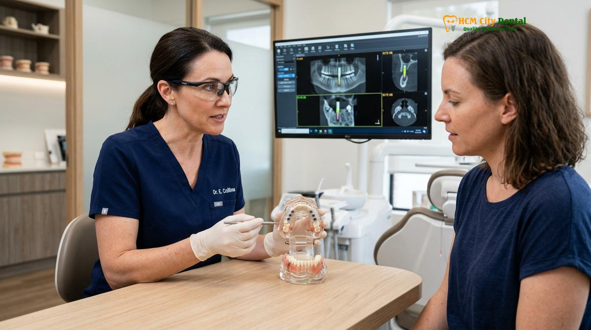 Visual illustration of implants and gum disease