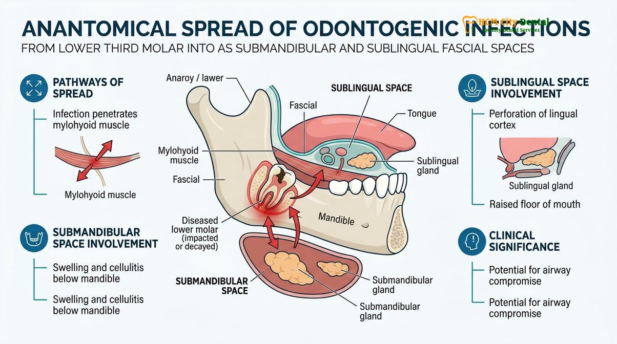 Summary diagram of infection after wisdom tooth removal