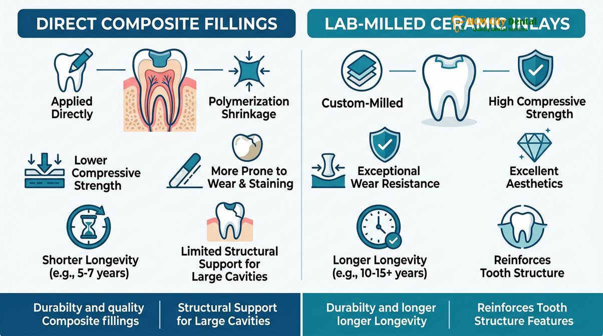 Summary diagram of inlay onlay vs filling