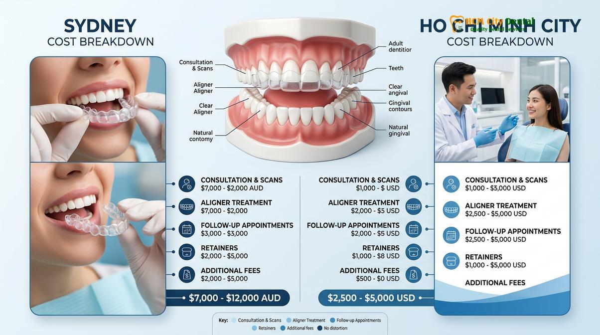 Visual illustration of Invisalign Cost Vietnam vs Australia