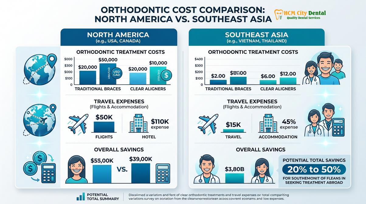 Summary diagram of Invisalign Cost Vietnam vs USA